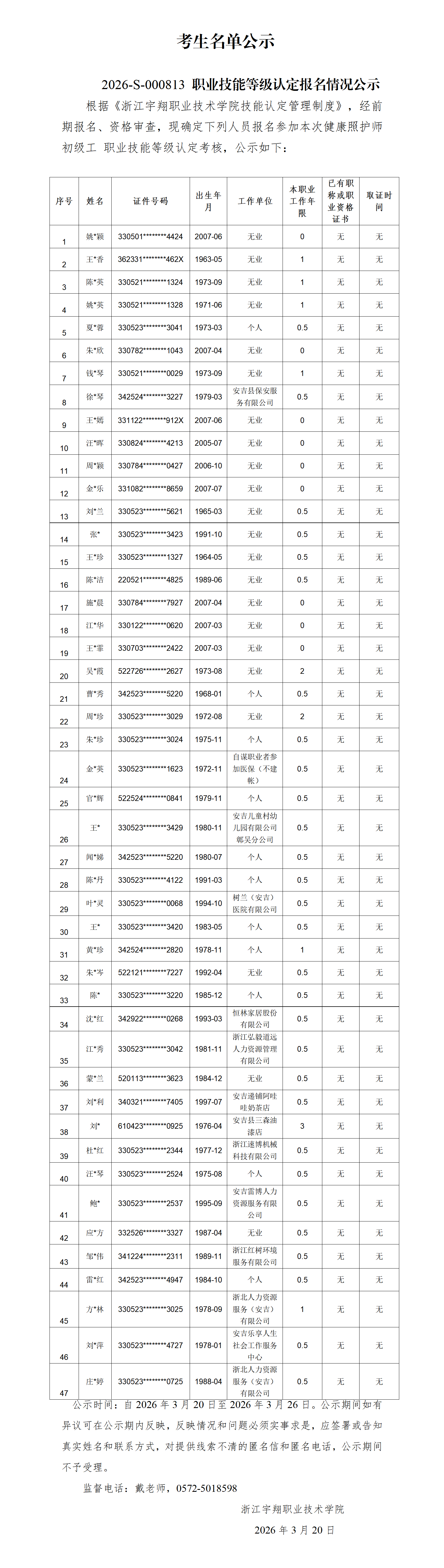 浙江宇翔职业技术学院2026年3月健康照护师（社会）技能等级认定 社会 台账_01.png