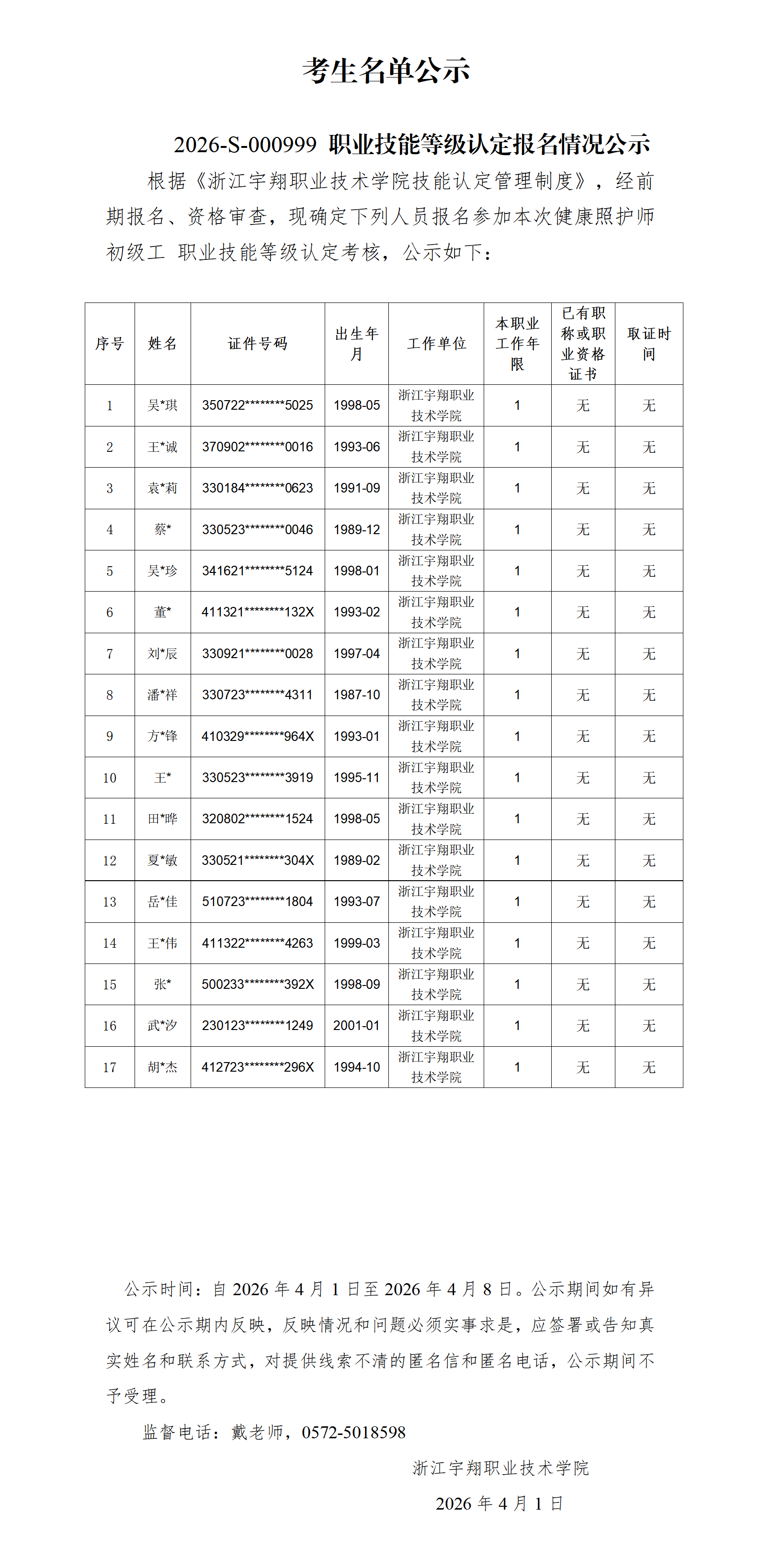 浙江宇翔职业技术学院2026年4月健康照护师（社会）技能等级认定 社会 台账_01.png